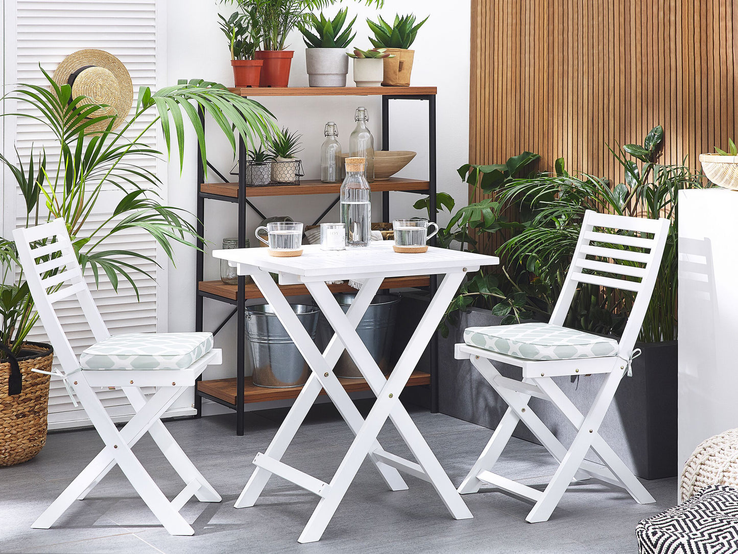 Bistro Set inkl. Kissen klappbar FIJI Holz Weiss