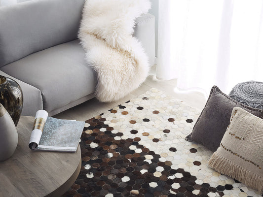 Teppich Kuhfell beige / braun 160 x 230 cm Patchwork Kurzflor EYIM
