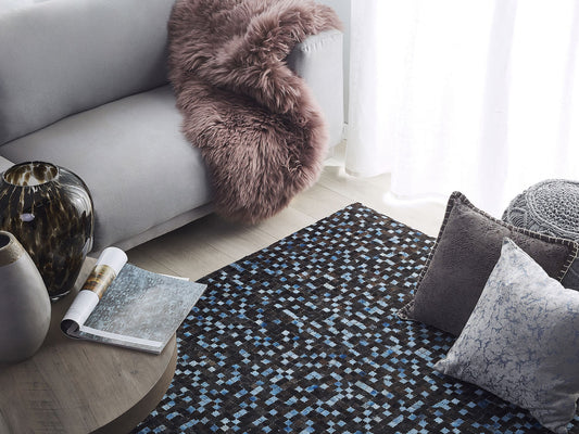 Teppich Kuhfell braun / blau 160 x 230 cm Patchwork Kurzflor IKISU