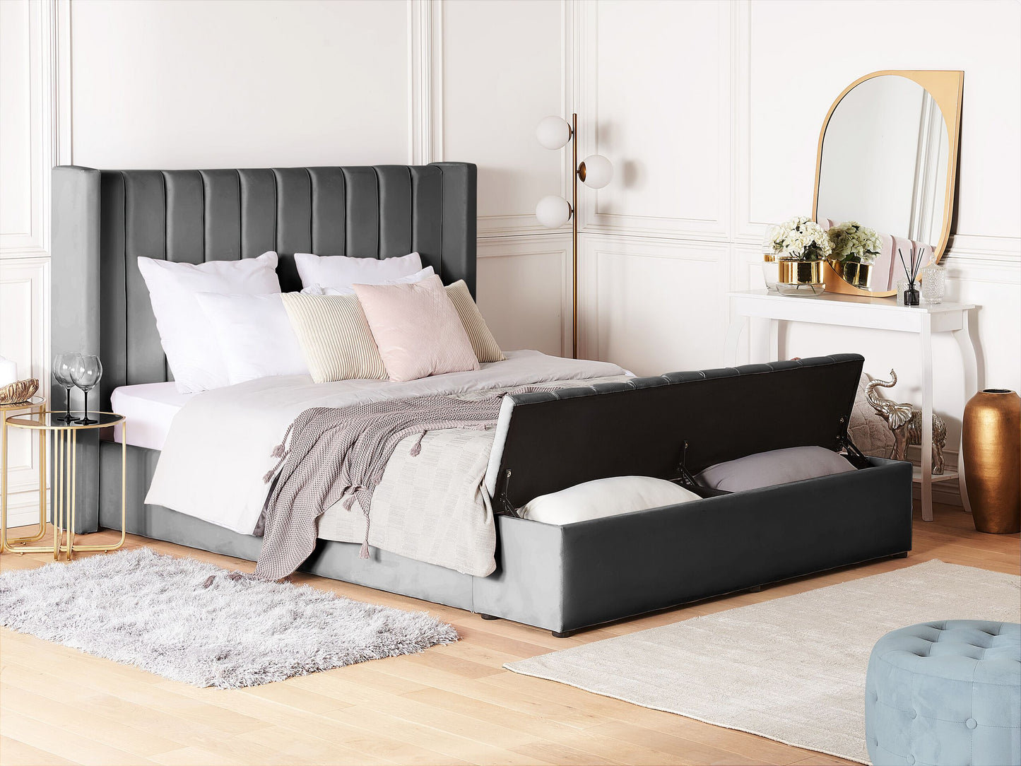 Bett mit Stauraumbank Samtstoff NOYERS 160 x 200 cm Grau