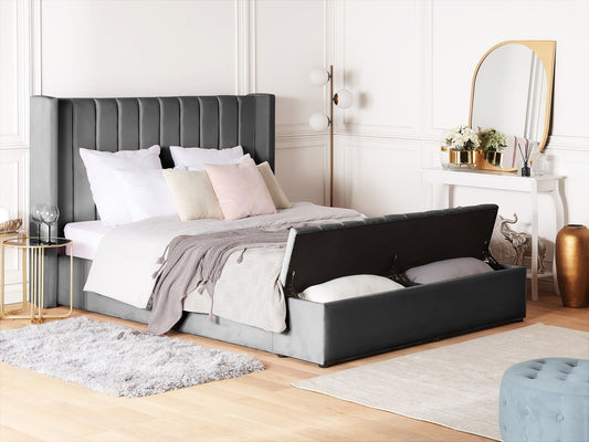 Bett mit Stauraumbank Samtstoff NOYERS 160 x 200 cm Grau