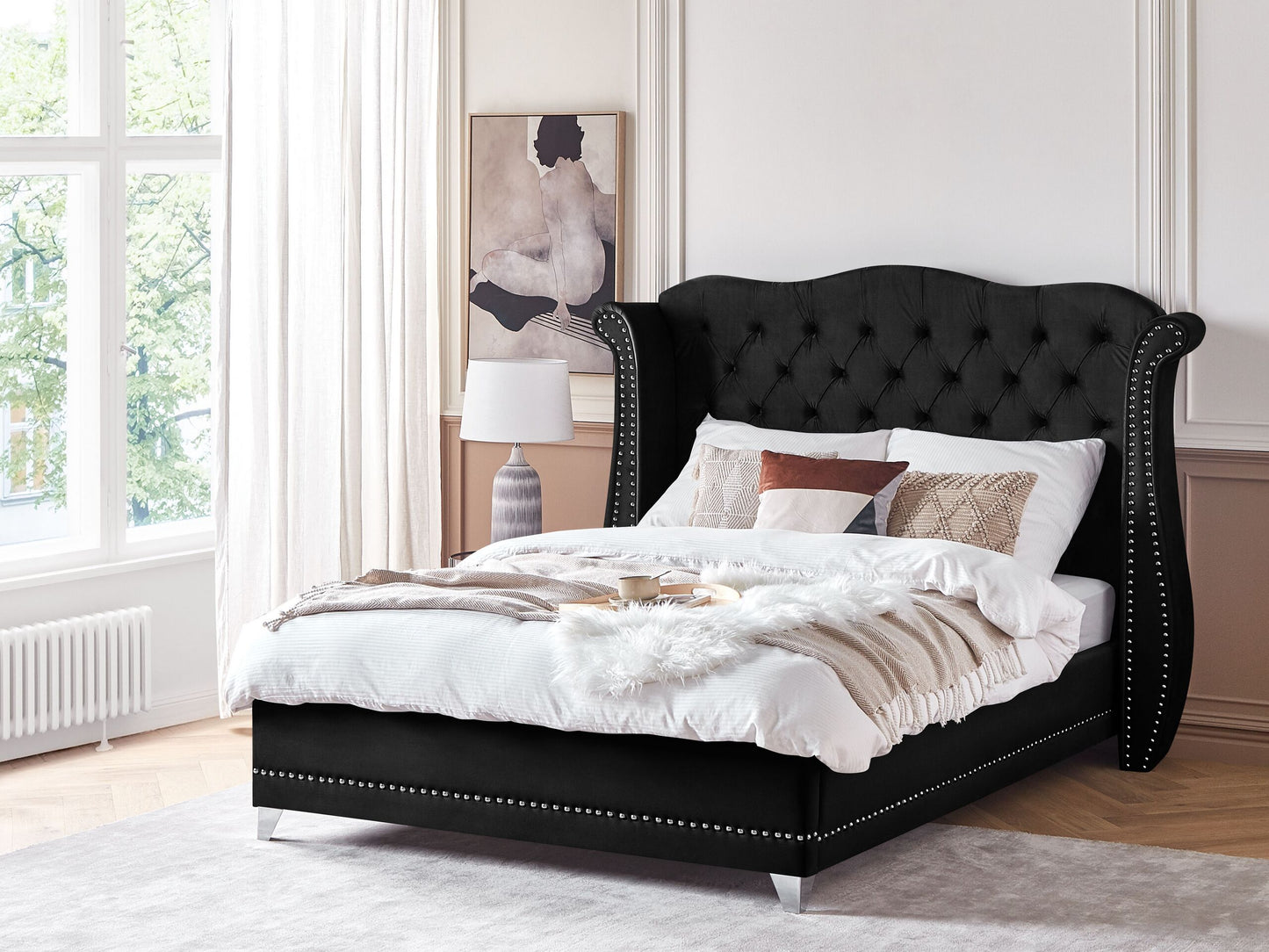 Bett mit Lattenrost Samtstoff AYETTE 160 x 200 cm Schwarz