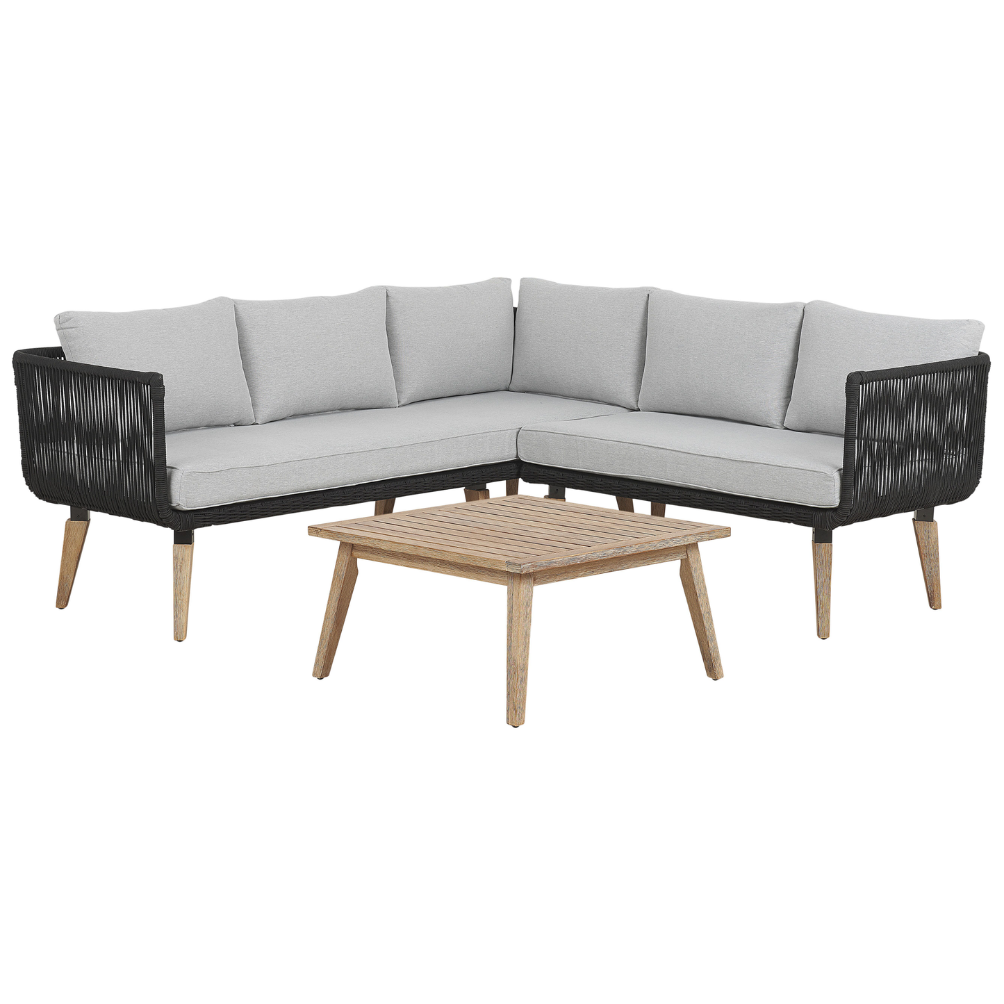 Garten Ecksofa mit Tisch 5-Sitzer ALCAMO linksseitig Akazienholz Schwarz
