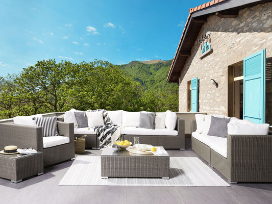 Lounge Set mit Tisch 8-Sitzer MAESTRO modular Polyrattan Taupe