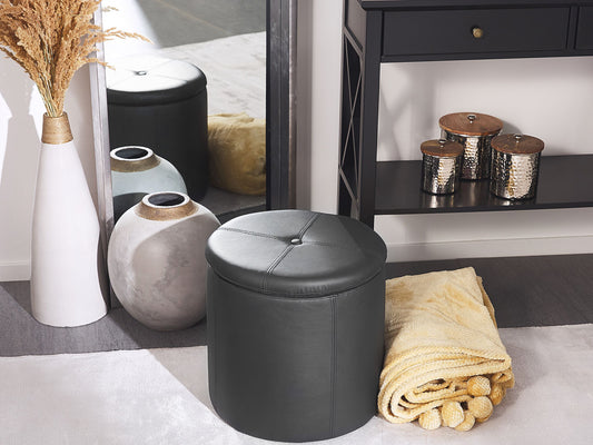Pouf mit Stauraum Kunstleder schwarz ⌀ 38 cm MARYLAND