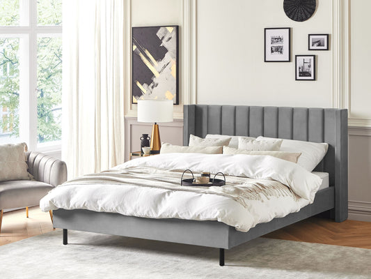 Bett mit Lattenrost Samtstoff VILLETTE 180 x 200 cm Grau