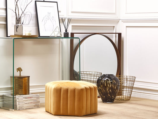 Pouf Samtstoff senfgelb sechseckig ⌀ 53 cm MURIETTA