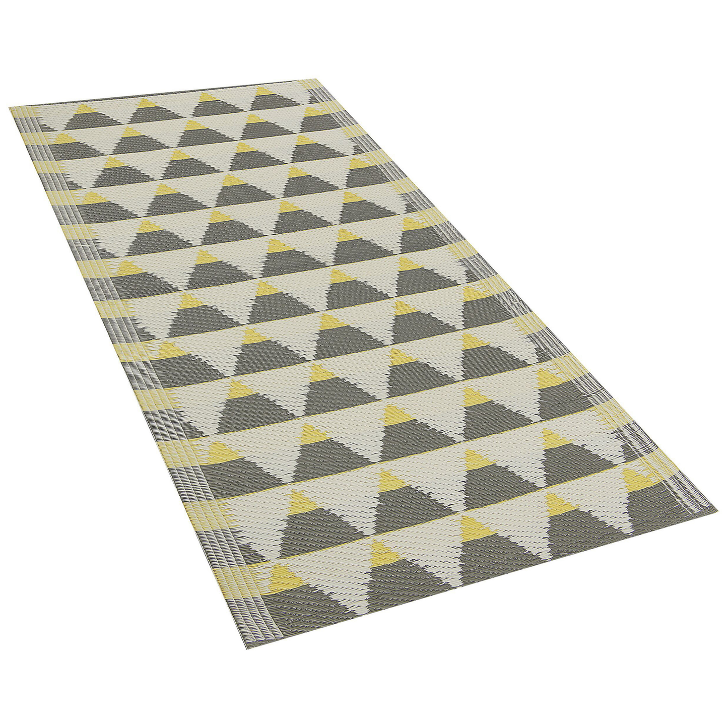 Outdoor Teppich grau-gelb 60 x 105 cm Dreieck Muster Kurzflor HISAR