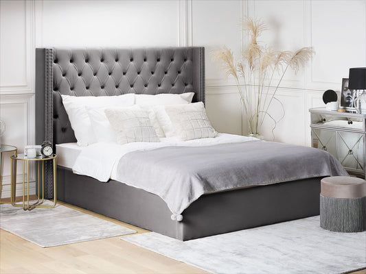 Bett mit Stauraum Samtstoff LUBBON 180 x 200 cm Grau