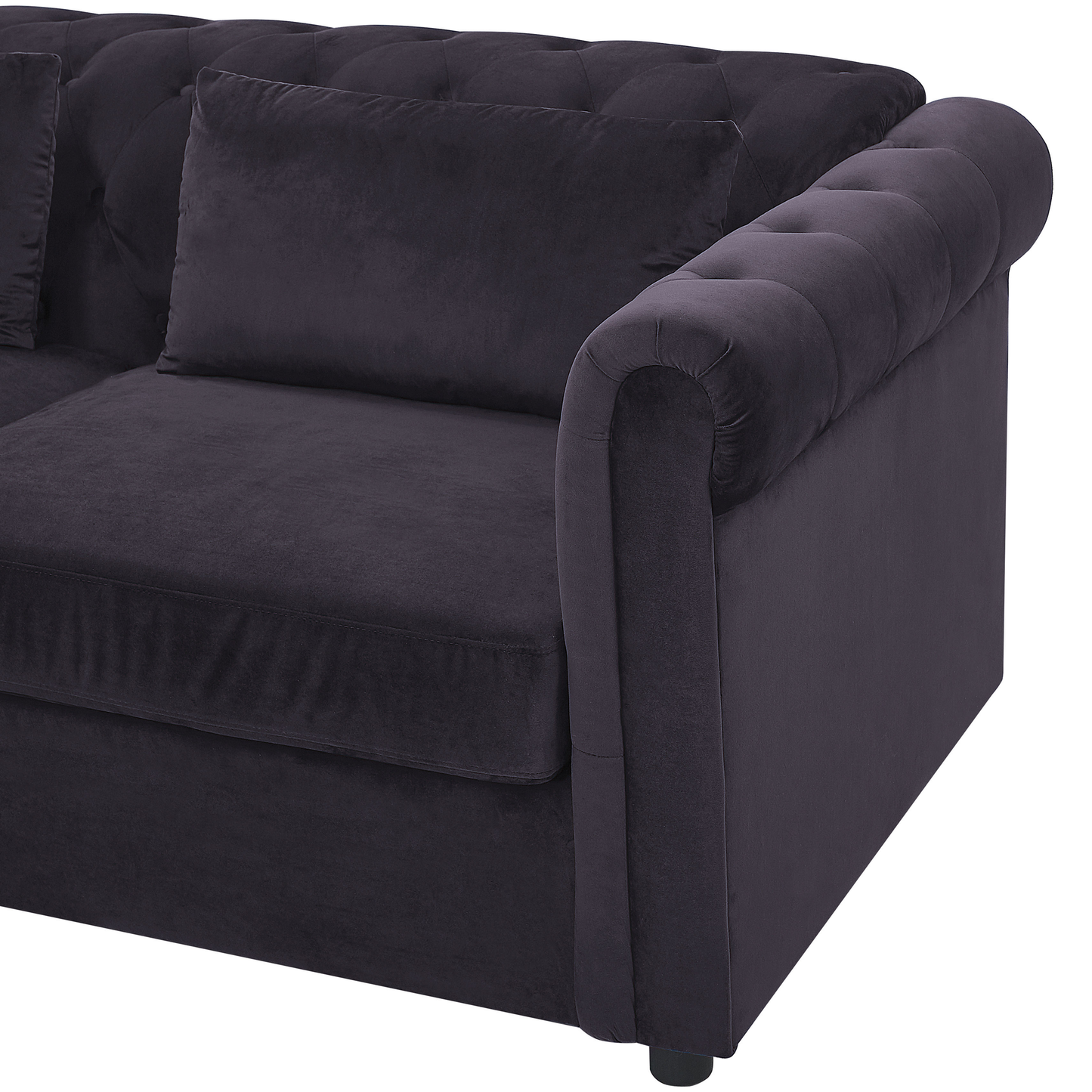 Schlafsofa 3-Sitzer Samtstoff schwarz CHESTERFIELD
