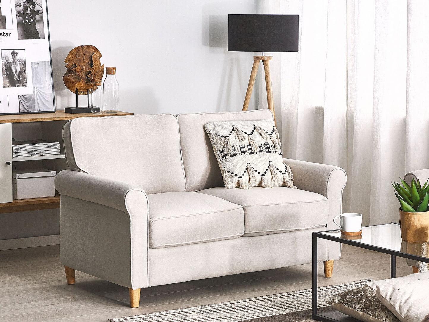 2-Sitzer Sofa Samtstoff helles Beige RONNEBY