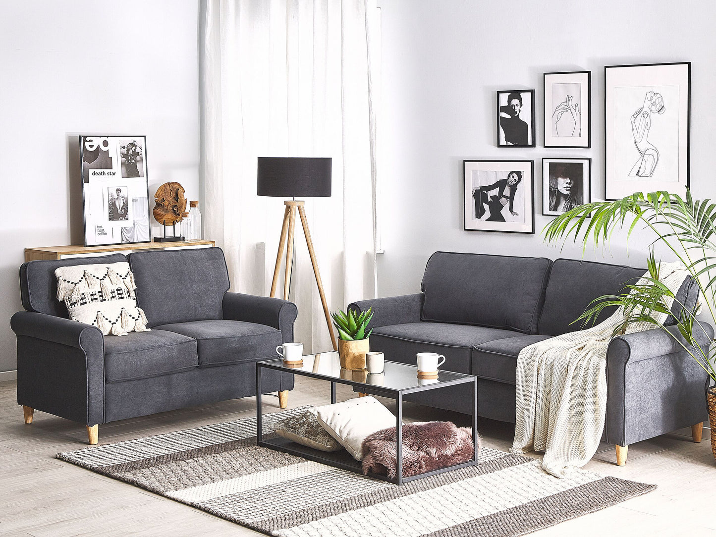 Sofa Set Samtstoff dunkelgrau 5-Sitzer RONNEBY