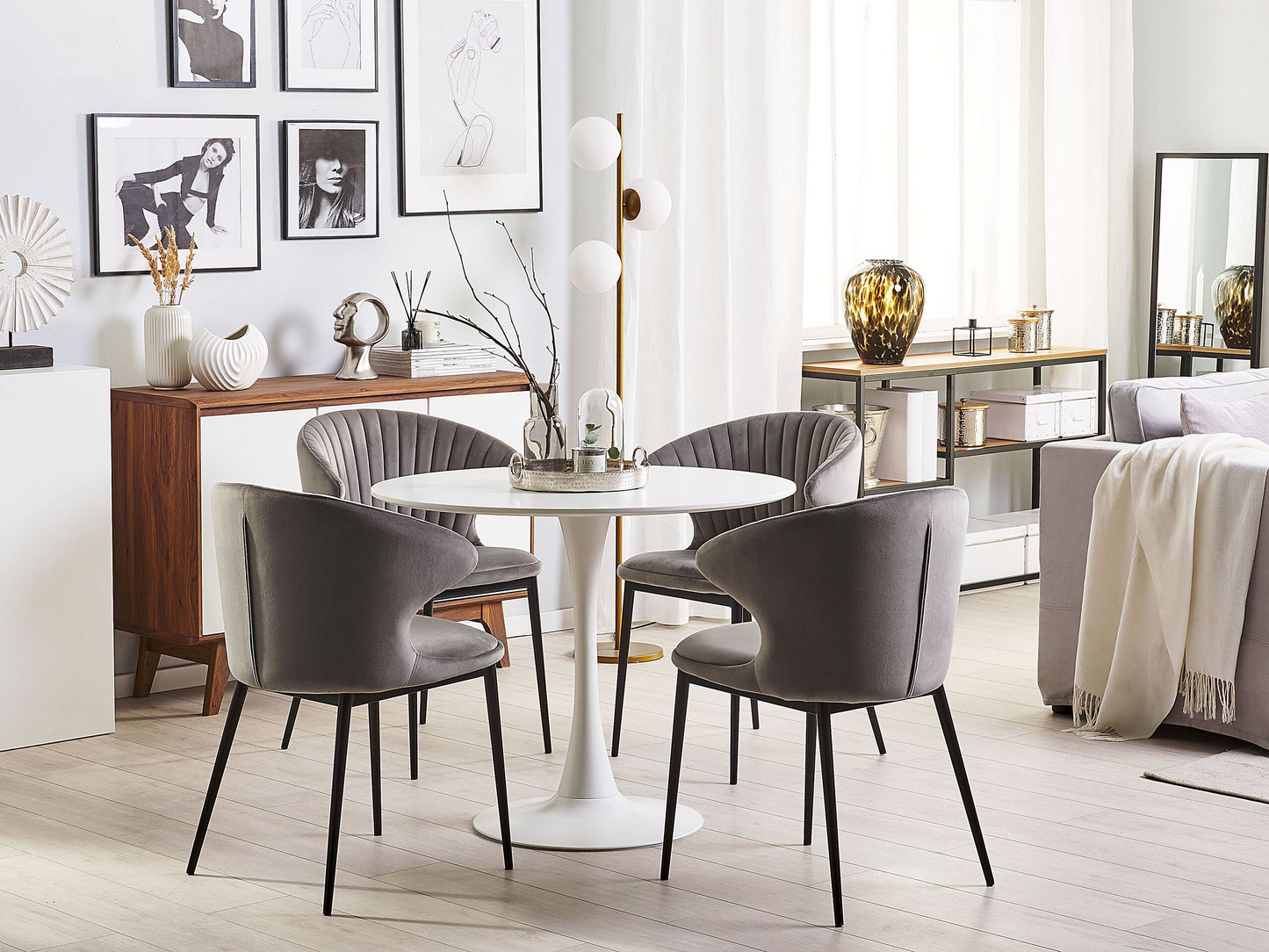 Esszimmerstuhl 2er Set AUGUSTA Samtstoff Grau