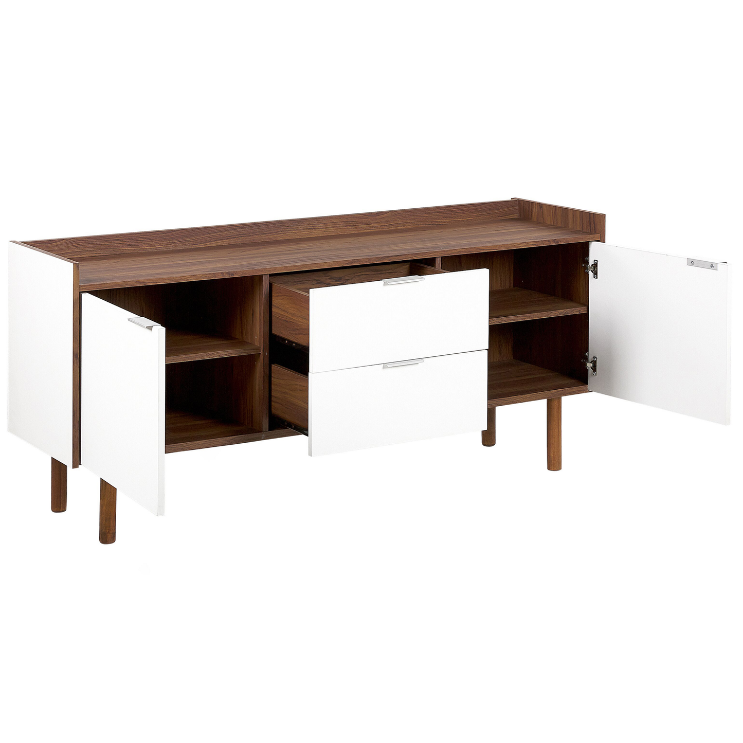 Sideboard weiss / dunkler Holzfarbton 2 Schränke 2 Schubladen MADERA