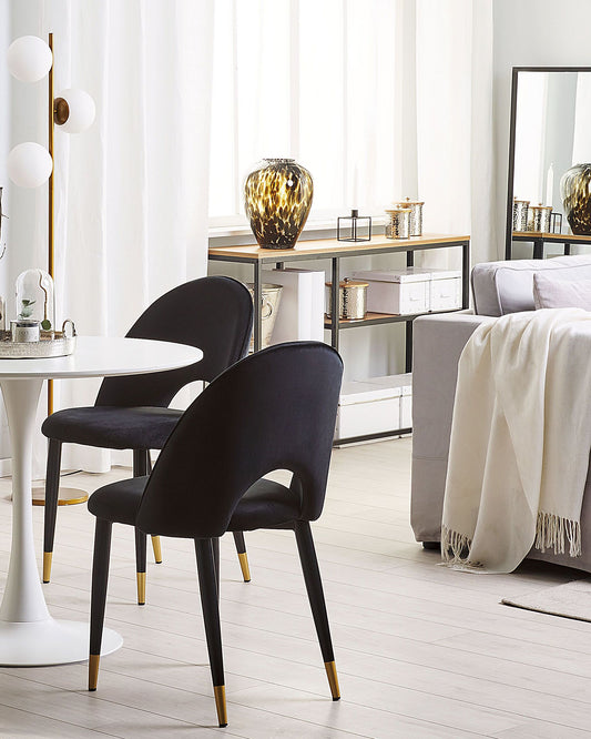 Esszimmerstuhl 2er Set MAGALIA Samtstoff Schwarz