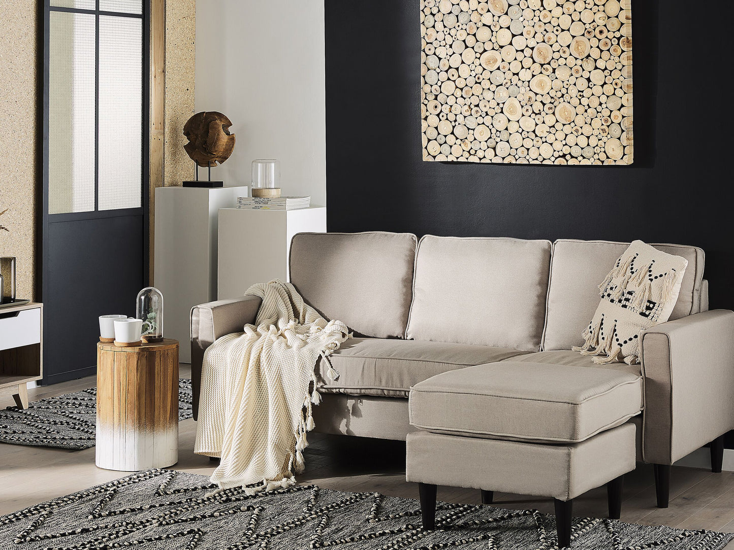 3-Sitzer Sofa beige mit Ottomane AVESTA