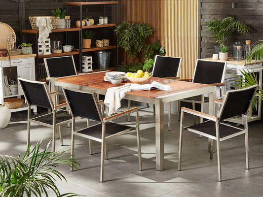 Gartenmöbel Set 6-Sitzer GROSSETO Eukalyptusholz Braun / Schwarz