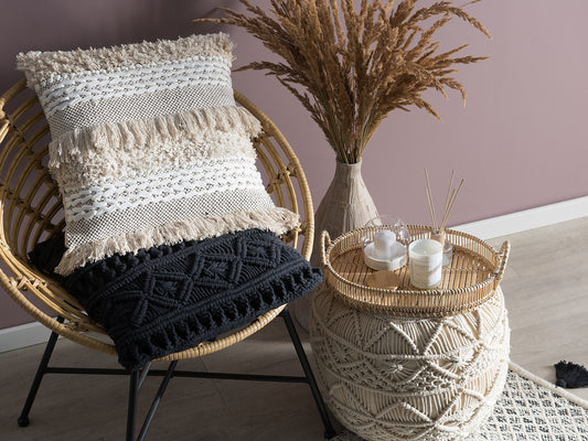 Dekokissen 2er Set VILLUR Baumwolle 45 x 45 cm Beige Streifenmuster