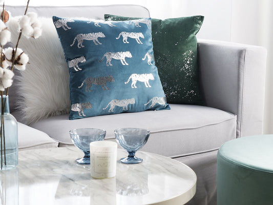 Dekokissen 2er Set BLUEBELL Samtstoff 45 x 45 cm Blau Tiermuster