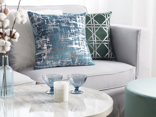 Dekokissen 2er Set GARDENIA Samtstoff 45 x 45 cm Blau Abstraktes Muster