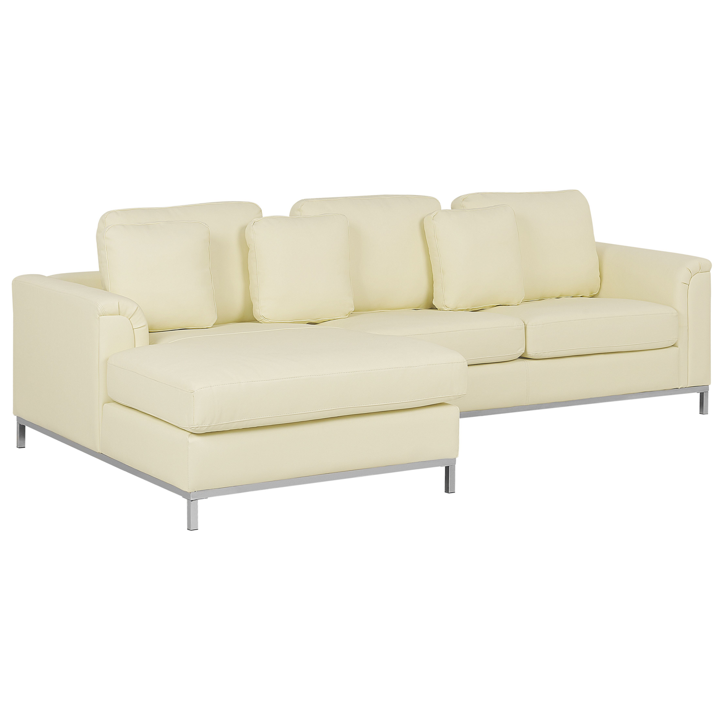 Ecksofa Leder beige rechtsseitig mit Ottomane OSLO