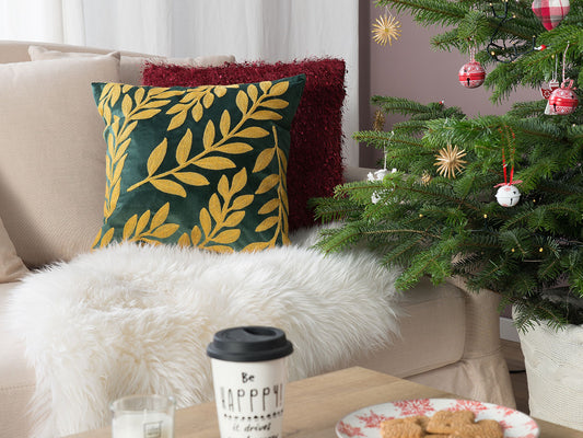 Dekokissen 2er Set MISTLETOE Samtstoff 45 x 45 cm Gold Grün Pflanzenmuster