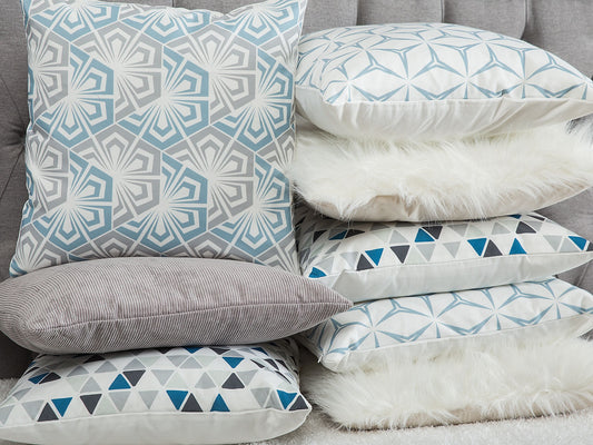 Dekokissen 2er Set CLEOME 45 x 45 cm Weiss Grau Blau Geometrisches Muster
