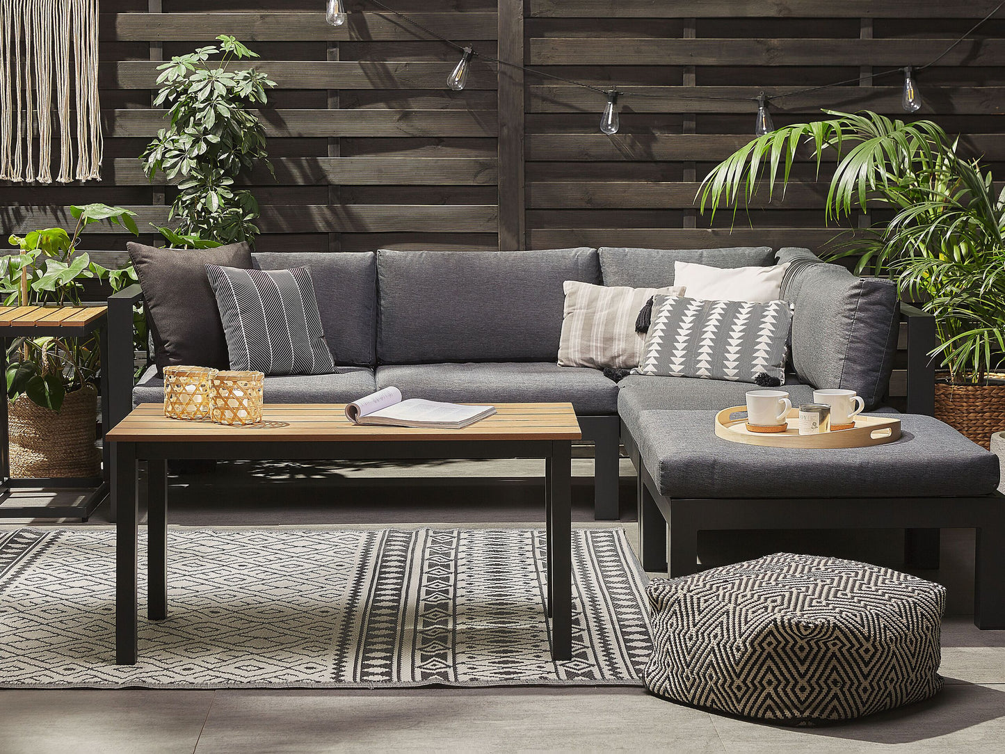 Garten Ecksofa mit Tisch 5-Sitzer MESSINA linksseitig Metall Schwarz