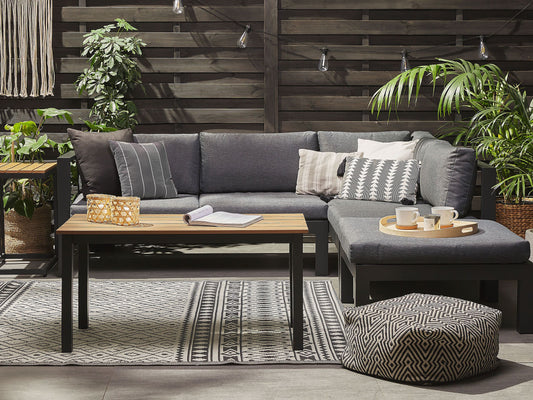 Garten Ecksofa mit Tisch 5-Sitzer MESSINA linksseitig Metall Schwarz