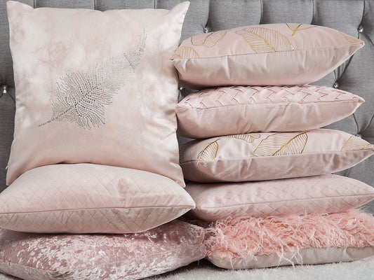 Dekokissen 2er Set PASQUE Samtstoff 45 x 45 cm Rosa Ohne Muster