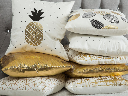 Dekokissen 2er Set LOTUS Baumwolle 45 x 45 cm Gold Weiss Schwarz Pflanzenmuster