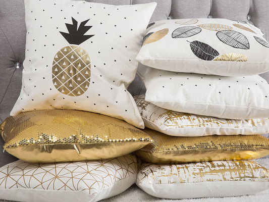 Dekokissen 2er Set YASMIN Baumwolle 45 x 45 cm Gold Weiss Schwarz Pflanzenmuster