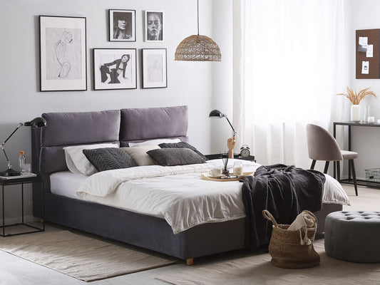 Bett mit Stauraum Samtstoff BATILLY 180 x 200 cm Grau