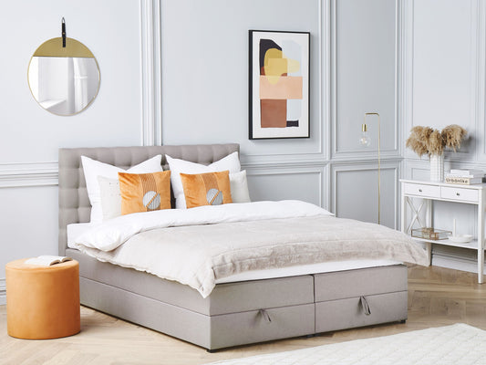 Boxspringbett Polsterbezug mit Bettkasten hochklappbar hellgrau 160 x 200 cm MAGNATE