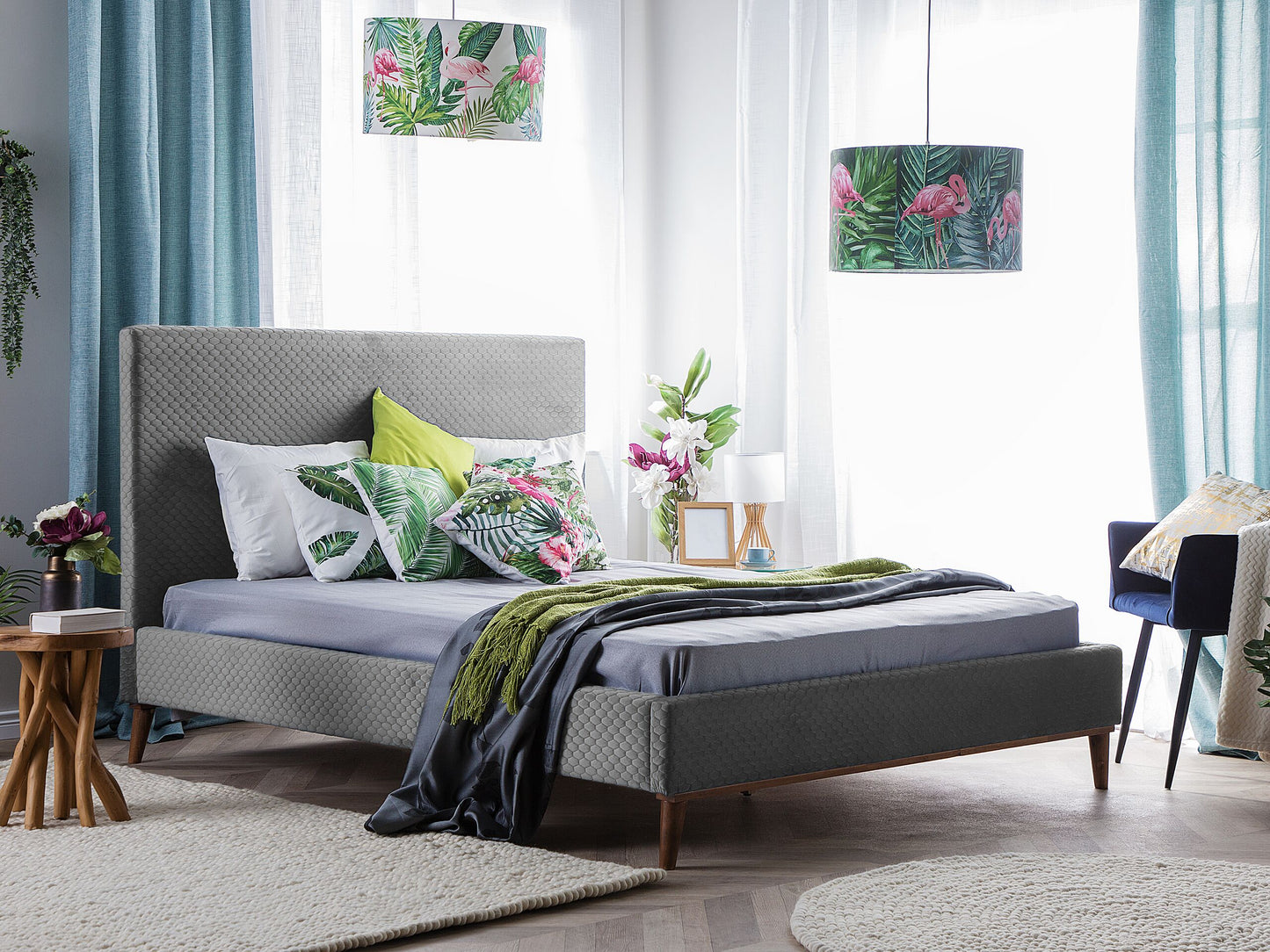 Bett mit Lattenrost Samtstoff BAYONNE 140 x 200 cm Hellgrau