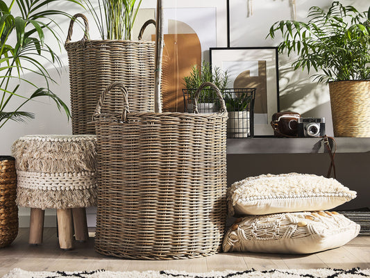 Set mit 2 Blumentöpfen BITOLA PE Rattan 40/48 cm Braun