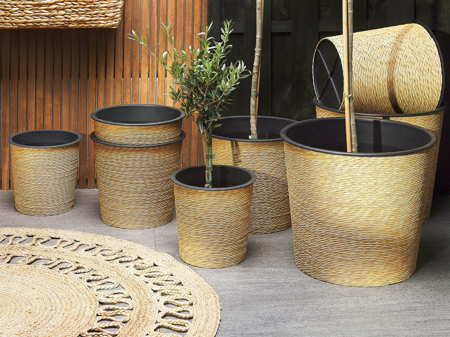 Blumentopf Rattan natürlich rund 34 x 34 x 31 cm ATENY
