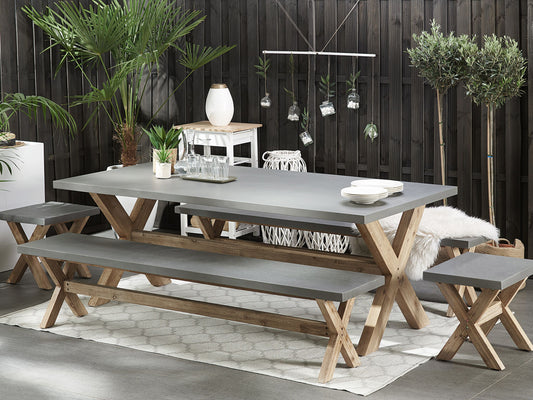 Gartenmöbel Set mit Bänken und Hockern 8-Sitzer OLBIA Beton Grau