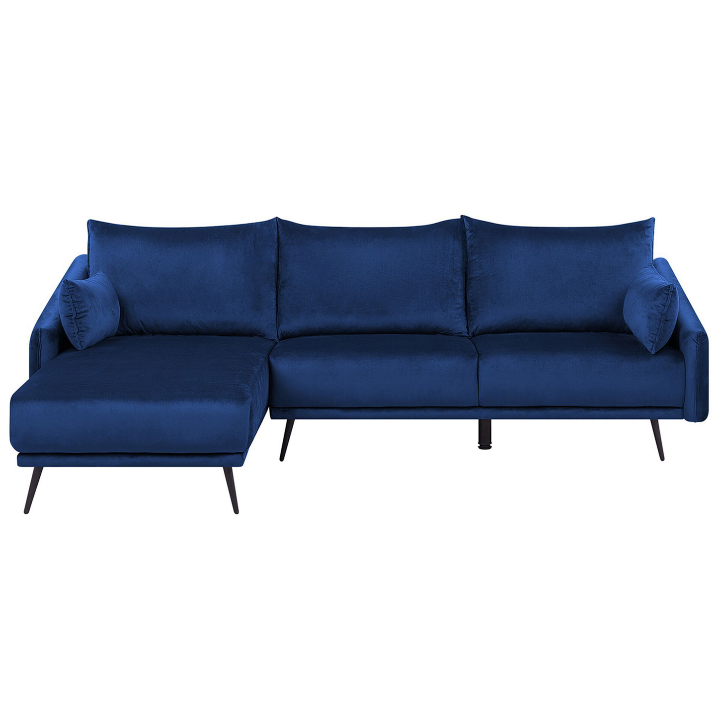 Ecksofa Samtstoff marineblau mit LED-Beleuchtung rechtsseitig VARDE