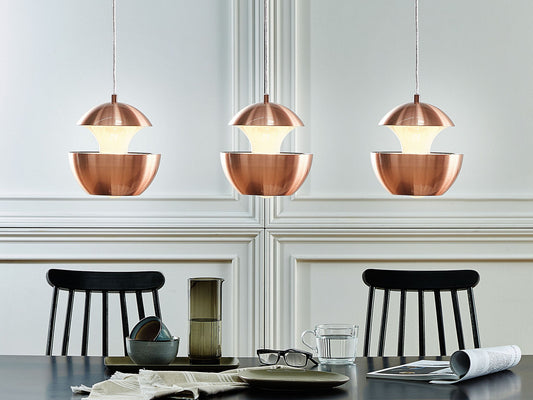 Hängelampe Metall kupferfarben / weiss glänzend Kugelform BOJANA