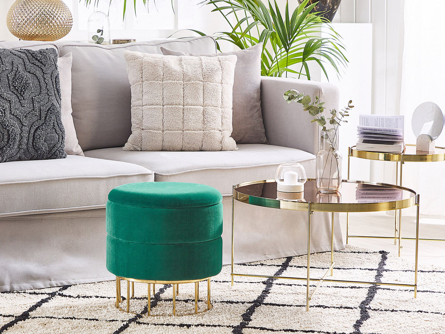 Pouf mit Stauraum Samtstoff dunkelgrün ⌀ 37 cm ELGIN