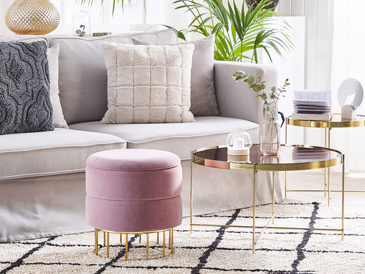 Pouf mit Stauraum Samtstoff rosa ⌀ 37 cm ELGIN