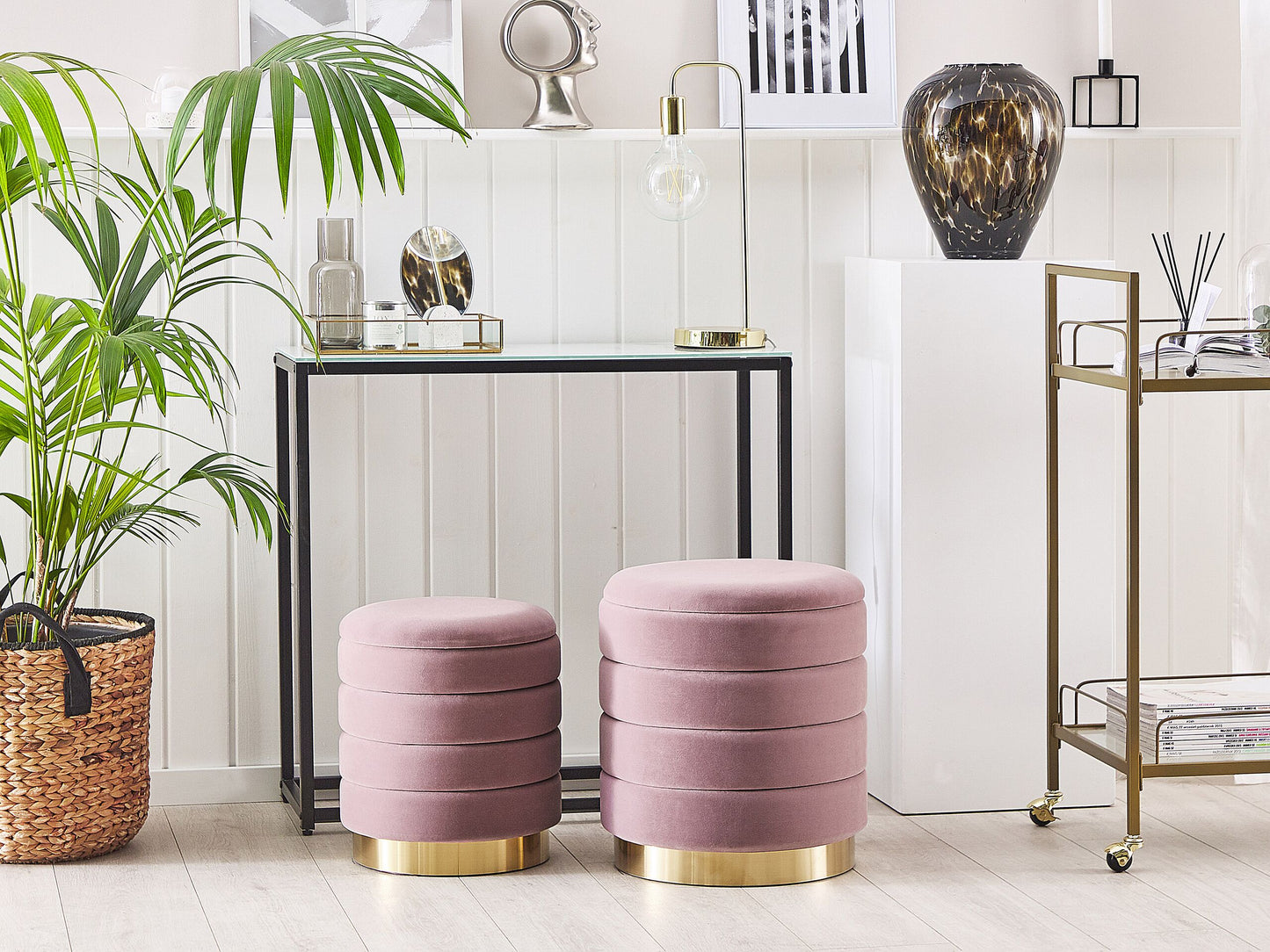 Pouf mit Stauraum Samtstoff rosa 2er Set GARLAND