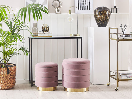 Pouf mit Stauraum Samtstoff rosa 2er Set GARLAND