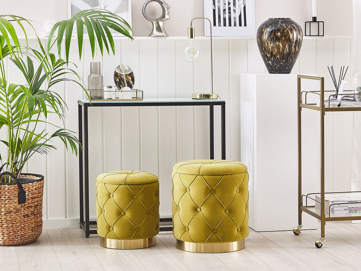 Pouf mit Stauraum Samtstoff senfgelb 2er Set PUEBLO