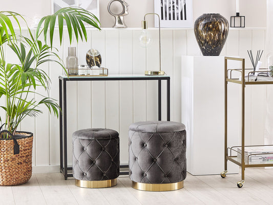 Pouf mit Stauraum Samtstoff grau 2er Set PUEBLO