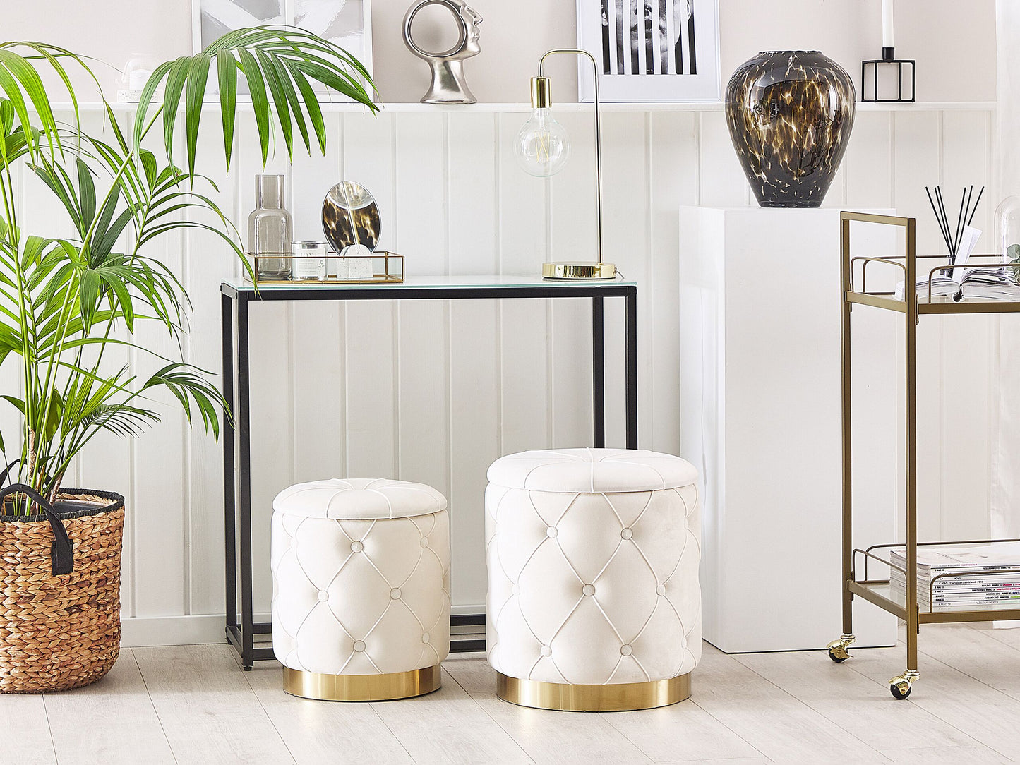 Pouf mit Stauraum Samtstoff cremeweiss 2er Set PUEBLO