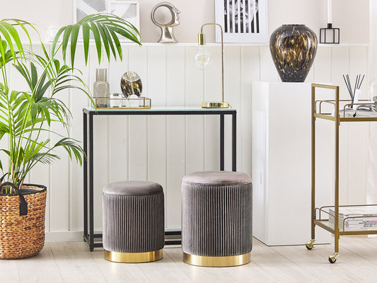 Pouf mit Stauraum Samtstoff grau 2er Set MIRAMAR