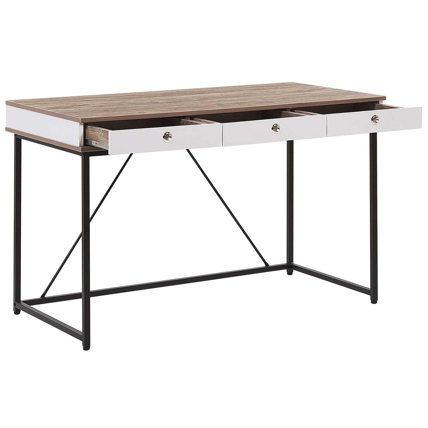 Schreibtisch heller Holzfarbton / weiss 120 x 60 cm 3 Schubladen HINTON