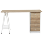 Schreibtisch heller Holzfarbton / weiss 140 x 60 cm 5 Schubladen HEBER
